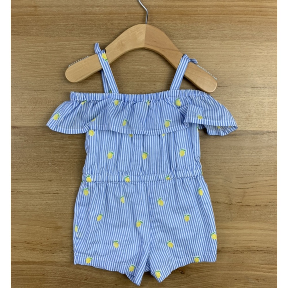 Janie and Jack Striped Lemon Cold Shoulder Romper